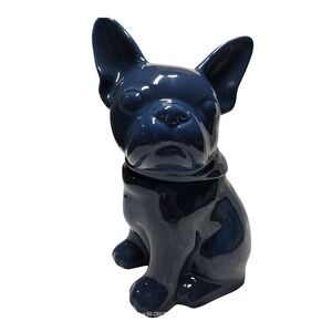Threshold French Bulldog Cookie Jar Navy Blue Stoneware Dog Treat Canister 2014
